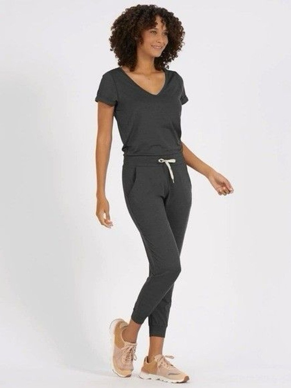 Vuori Charcoal V-Neck Jumpsuit with Drawstring Waist